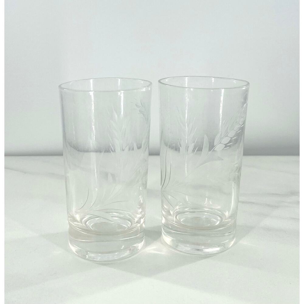 Vintage Set 2 Engraved Etched Wheat Pattern Glassware